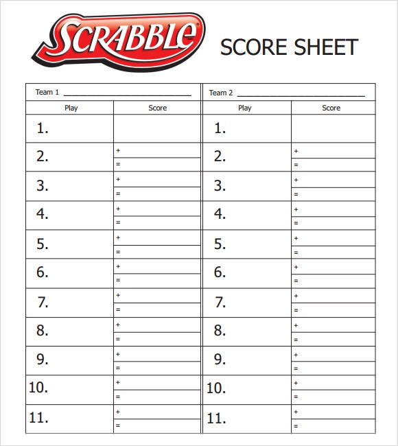 Scrabble score sheet word template